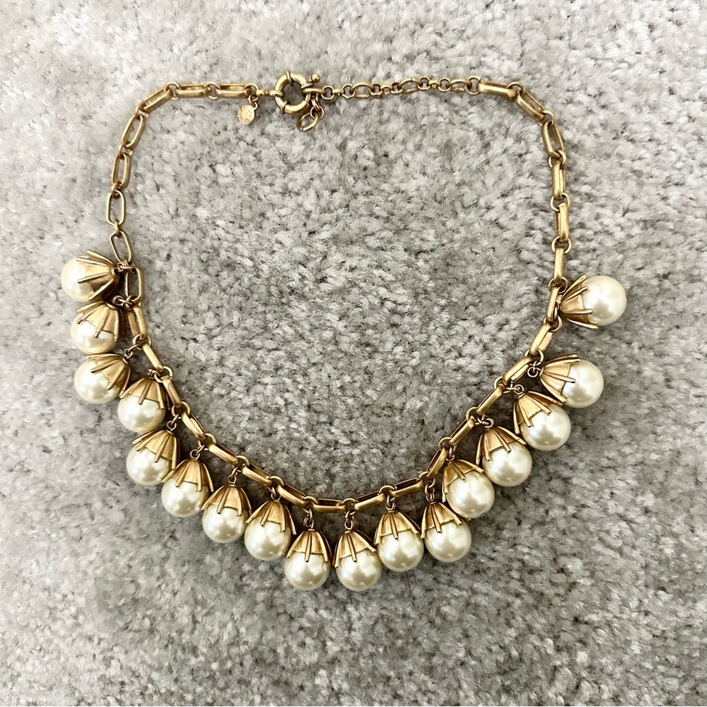 J.Crew Heavy Gold-Tone Pearl Drop Necklace  Elegant Cream Faux Pearl Statement